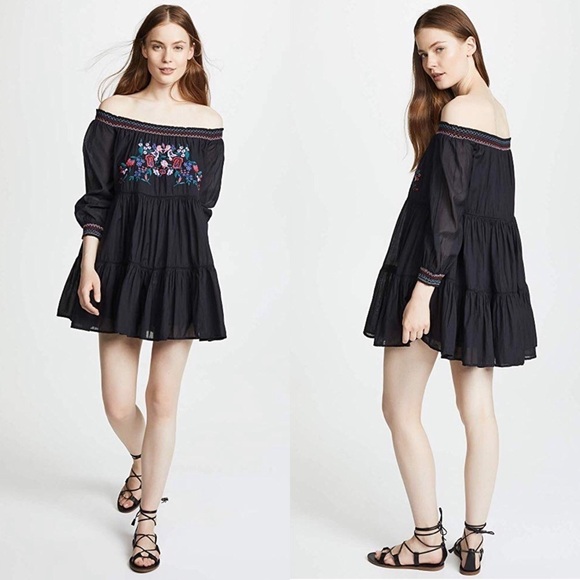 Free People Embroidered Floral Gypsy Dress Black - Picture 8 of 8